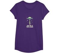 Emmenez-Moi à Votre Leader UFO Sci-FI Alien Encounter T-Shirt, Fille, Violet, M