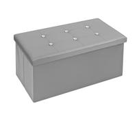 EMMEVI Coffre de Rangement Pouf Banc de Rangement Repose-Pieds Simili Cuir Diamants 76 x 38 x 38 cm Gris