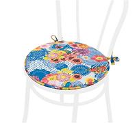 EmmeVi - Coussin de Chaise Rond Doux avec Lacets de Fixation Lavable Motif Papillon - MOD.DALIA9E Bleu