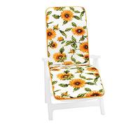 EmmeVi Coussin pour Chaise Longue ou Fauteuil Relax Pliable Motif Tournesols, Modèle Cairo, Blanc, Dis.34A