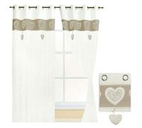emmevi Lot de 2 rideaux de porte intérieure en tissu lin semi-transparent avec 2 tailles shabby chic, modèle 2 cœurs 140 x 290 cm