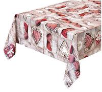 emmevi Nappe anti-taches cirée avec cœurs shabby chic, plastifiée, rétro molletonné, 12 tailles, couvre-table de cuisine sur mesure, modèle 261 140 x 260 cm