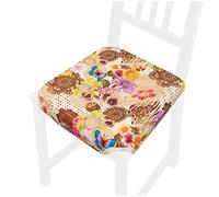 emmevi ROSA9C Coussin de chaise universel en coton lavable pour cuisine, motif papillon, marron