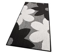 emmevi Tapis de cuisine 3D à fleurs tridimensionnelles, doux, bordé, moderne, antidérapant, 50 x 135 cm, noir