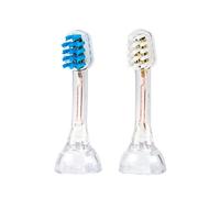 emmi®-dent 2 Têtes de Brosse à Dents K2 (1xbleu+1xblanc) I Petite Tête de Brosse pour Enfants et Petites mâchoires I pour Brosses à Dents à Ultrasons emmi®-dent Metallic & Professional