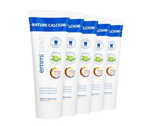 emmi-dent Dentifrice à Ultrasons "Nature Calcium" I Avec Supplément de Calcium I Idéal pour dents et Gencives Sensibles I Sans fluor, Microplastiques, Nanomatériaux I Vegan, Sans Gluten I 5x75 ml