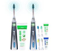 emmi®-dent Platinum Brosse à Dents Électrique à Ultrasons (kit de Family Carbon + Bleu) I Idéal pour Dents et Gencives Sensibles I Brossage Optimal des Dents sans Frottement I Piles Jusqu'à 15 Jours