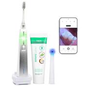 emmi-DENT Platinum CAM Brosse à dents à ultrasons en blanc I Kit de démarrage avec caméra intégrée I Pièce à main, station de charge, 2 embouts & dentifrice I Réduction de la plaque et du tartre I