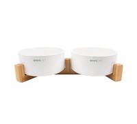 emmi-Pet Lot de 2 gamelles en céramique avec support en bois, gamelles pour chien et chat, gamelles pour chiens et chats, mangeoires pour petits et grands chiens, 2 x 750 ml
