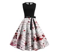 Emmoal Déguisement Halloween Femme Imprimé Sang sans Manches Col Rond Coupe Ajustée Style Gothique Sorcière Tunique pour Soirée Costumée Cosplay Scène Déguisement Sorcière Femme Sexy