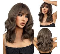 EMMOR longue perruque brune bou pour les femmes - perruques synthétiques de cheveux de vague d'eau naturelle avec Bang, utilisation quotidienne de cosplay de fête