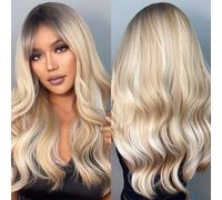 EMMOR Perruques Blondes avec mèches Perruque synthétique pour femme, longue, ondulée, en couches, résistante à la chaleur, pour un usage quotidien, naturelle et confortable