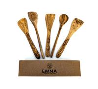 EMNA - Lot de 5 ustensiles de cuisine en bois d'olivier | env. 30 cm | Boîte cadeau exclusive | Cuillère de cuisine | Spatule | Unique | Fait main | Idée cadeau | Cadeaux | Anniversaire | Noël | Femme