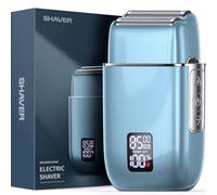 Emochies Rasoir électrique portable pour homme : rasoir en aluminium pour barbe/visage - Affichage LED USB-C rechargeable rapidement - Étanchéité IPX7 pour voyage et maison - Bleu foncé