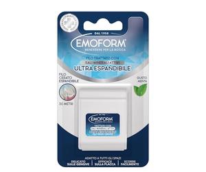 Emoform Fil dentaire ciré ultra extensible - traité avec sels minéraux et menthe, 30 m - délicat sur les gencives avec glissière optimale pour un nettoyage des dents en profondeur.