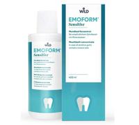 EMOFORM Sensitive Bain de bouche concentré, pour les soins quotidiens des gencives sensibles. Contient une formule spéciale de sels minéraux et du fluorure pour la prophylaxie des caries.