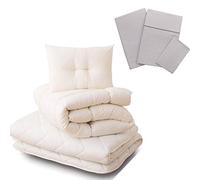 EMOOR Ensemble de Matelas Futon Japonais Classe 100 x 200 cm (Matelas, Couette et Oreiller) avec Housses (Gris) Fabriqué au Japon, Lit de Couchage au Sol Pliable en Coton Tatami Mat