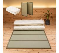 EMOOR Matelas Futon Japonais Premium t Matelas Tatami Pliable 100 x 200 cm, Coton Polyester et Igusa (jonc) Ferme Sikibuton Igusa Naturel