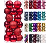 Emopeak Lot de 24 Boules de Noël incassables à Suspendre pour Sapin de Noël (Rouge, 6,3 à 6,2 cm)
