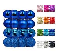Emopeak Lot de 24 boules de Noël incassables pour sapin de Noël - 4 styles de décorations de sapin de Noël pour vacances, décoration de fête de mariage (3,2 cm, bleu marine)