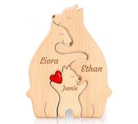 Emoragifou Puzzle ours en bois personnalisé avec 2 à 7 noms, puzzle personnalisé avec nom de famille, cadeau de décoration d'intérieur pour maman, papa, Noël, fête des mères, anniversaire