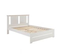 Lit 140x190cm Ajouré MDF et Pin Coloris Blanc et Effet Chêne - EMORI -