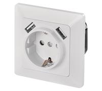 EMOS A6000.1 encastrée Schuko, Prise de Contact de Protection avec 2 Ports USB 5 V/2,1 A pour téléphone Portable ou Smartphone Blanc