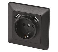 EMOS A6000.3 Prise encastrée avec 2 ports USB Schuko Système 55 Prise de contact de protection 5 V/2,1 A pour téléphone portable ou smartphone Anthracite 4000 W 250 V Noir