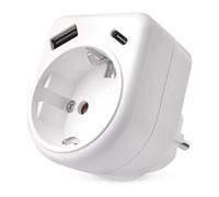 EMOS - Adaptateur de prise Schuko avec sorties USB - Prise simple avec port USB A et C, max. 3 A/15 W - Pour l'intérieur (IP20) - 250 V/16 A/3680 W - Blanc