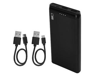 EMOS - Alpha 10S Powerbank 10 000 mAh - Batterie Externe avec passthrough - 2 Sorties USB-A, 1 entrée Micro USB - avec 2 câbles de données USB - on/Off Automatique - pour iPhone, iPad, Smartphone,