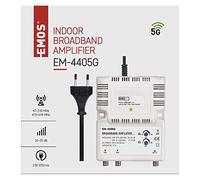 EMOS Amplificateur large bande 25dB (plage de fréquence 47-230 MHz, 470-698 MHz) pour Sat, DVB-T2, câble TV ou antenne, 1 entrée, 2 sorties, 10,5 x 13,5 x 4 cm