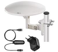 EMOS Antenne numérique Village d'extérieur active pour réception à distance (0-80 km) FM/Dab/DVB-T/DVB-T2, filtre de verrouillage LTE intégré, filtre 4G, 5G, amplificateur, VHF/UHF, angle de