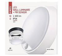 Emos Applique murale et plafonnier LED avec détecteur de mouvement rond IP54 étanche 14 W pour balcon, cave, garage, extérieur, 1000 lm, blanc neutre 4000 K, Ø21,5 cm, ZM3231, 21,5 cm