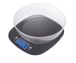EMOS Balance de cuisine avec échelle/balance numérique avec écran LCD éclairé/fonction tare/balance alimentaire/balance électronique/précision jusqu'à 1 g/capacité de charge 5 kg, noir, 22,3 x 19,8 x