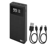 EMOS Powerbank BetaQ Batterie externe 20 000 mAh, 22,5 W, Quick Charge avec passthrough et écran, 3 sorties + 2 entrées, câble de données USB/USB-C, Auto ON/OFF, noir