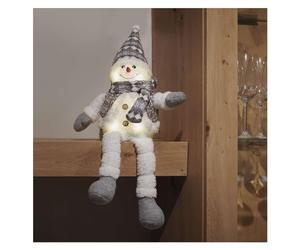EMOS Bonhomme de Neige à 6 LED - Décoration de Noël - Bonhomme de Neige Assis avec Veste et Bonnet Pointu - Figurine d'hiver éclairée avec Jambes suspendues - 21 x 31 cm - Couleur de lumière Blanc