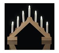 EMOS Bougeoir LED en Bois de Couleur Naturelle, bougeoir Classique avec 7 lumières LED, alimenté par Piles 2 x AA, intérieur IP20, Fonction minuterie 6/18 h, 35 x 29 cm