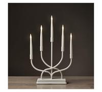 EMOS Bougeoir LED en métal Classique avec 5 Bougies LED, Blanc, Fonctionne avec 2 Piles AA, intérieur IP20, Fonction minuteur 6/18h, 40 x 26 cm