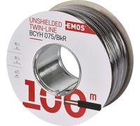 EMOS câble cuivre 2 x 0,75 mm2, 100 mètres de câble bifilaire en cuivre pur pour basse tension, noir avec marquage de la polarité, S8270