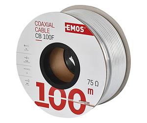 EMOS Câble d'antenne S5141-100 m - Blanc - Câble coaxial pour SAT, TV et CCTV - Type CB100F - Double blindage - Facteur de blindage : 75 dB - Résistance : 75 Ohm