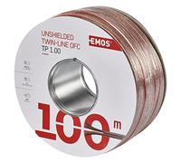 EMOS Câble de haut-parleur OFC 2 x 1,0 mm² - 100 m - En cuivre pur - Pour haut-parleurs et systèmes Surround - Transparent - Avec marquage polarité