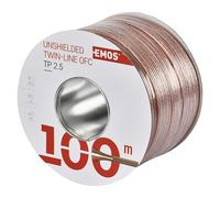 EMOS Câble de haut-parleur OFC 2 x 2,5 mm² - 100 m - En cuivre pur - Pour haut-parleurs et systèmes Surround - Transparent - Avec marquage polarité