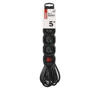 EMOS Câble d'extension 5 m / 4 prises / avec interrupteur / noir / PVC / 1 mm2, PC1415