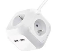 EMOS Câble d'extension - cube 1,9 m / 4 prises / blanc / PVC / avec USB / 1 mm2, P04119U