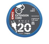 EMOS câble prolongateur d'extérieur, câble résistant au Gel avec Isolation en PVC Durable, 20m de câble 1,5 mm2 avec Capuchon de Protection, IP44 étanche pour l'extérieur, l'industrie, Le Chantier