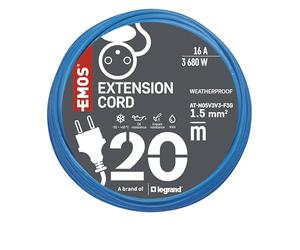 EMOS Câble Prolongateur d'Extérieur Résistant au Gel - Isolation PVC Durable, 20m 1,5 mm2 avec Capuchon de Protection - IP44 Étanche pour l'Extérieur, l'Industrie, Le Chantier