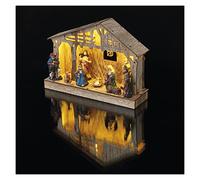 EMOS Crèche de Noël avec figurines peintes à la main, 5 LED, lumière blanche chaude, fonctionne avec piles (3 piles AA), IP20 en intérieur, fonction minuterie 6/18 heures, durée de vie 10 000 h