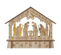 EMOS Crèche de Noël en bois léger, décoration de Noël avec 6 LED, lumière blanche chaude, alimentée par piles (2 x AA), IP20 intérieur, durée de vie de 10 000 heures, minuterie 6/18 h, 18,5 x 15 cm