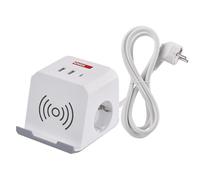 EMOS Cube multiprise avec Station de Charge USB et QI, 2 Prises Schuko, 2 Ports USB-A, 1 Port USB-C, 1 Station de Charge Qi avec Support pour téléphone Portable, câble de 2 m, Protection renforcée