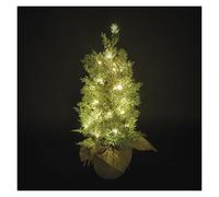 EMOS - Cyprès Artificiel à LED 50 cm - Cyprès en Pot, 30 LED, Blanc Chaud - Minuterie 6/18h - Fonctionnement sur Piles (3X AA), Longueur du câble 0,15 m, avec Sac en Toile de Jute - 10 000 h, pour